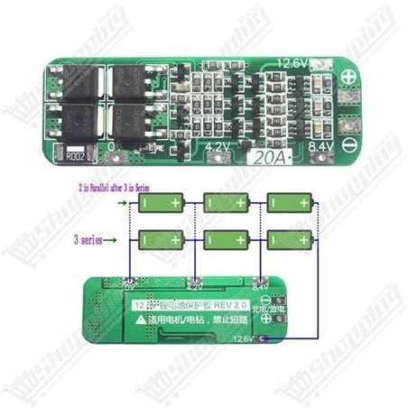 Module de Protection BMS 3S 20A 12.6V pour Batterie Lithium-ion 18650