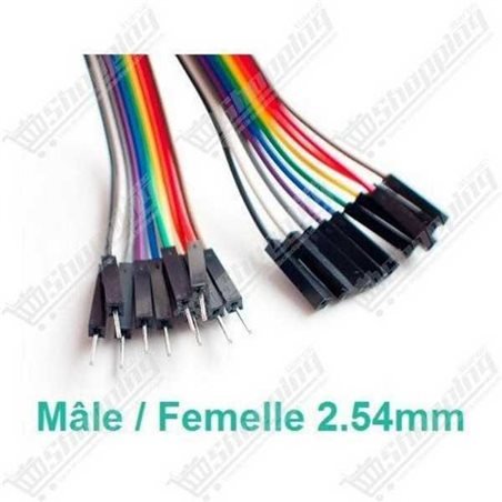 Lot de 10 câbles Dupont Mâle-Femelle 10cm 2.54mm