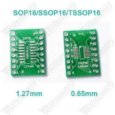 Adaptateur PCB SOP16 SSOP16 vers DIP16 - Pas 1.27mm / 0.65mm